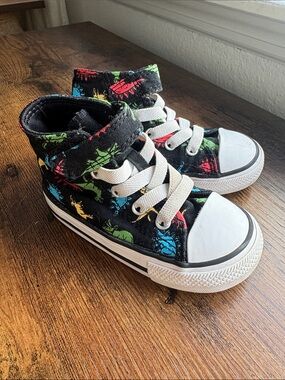 Kids Black High-Top Sneakers with Dinosaur Print